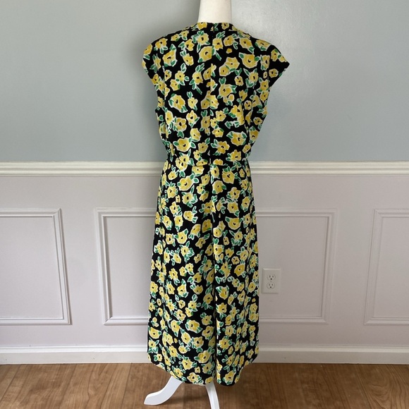 NWT Ann Taylor Floral Mock Neck Midi Flare Dress Floral Size 12 Black Yellow - Picture 9 of 15